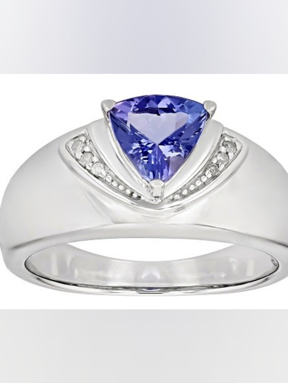 Genuine Tanzanite & Diamond Ring Sterling Silver Rhodium Overlay Sz 7!